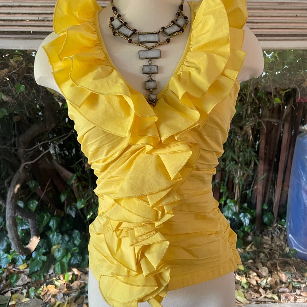 Boston Proper Yellow Sleeveless Ruffled Blouse